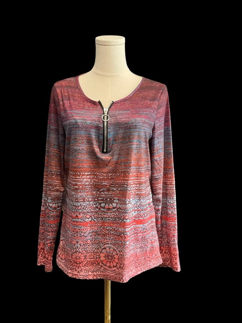 Orange/Burgundy Floral Print Long Sleeve Tee